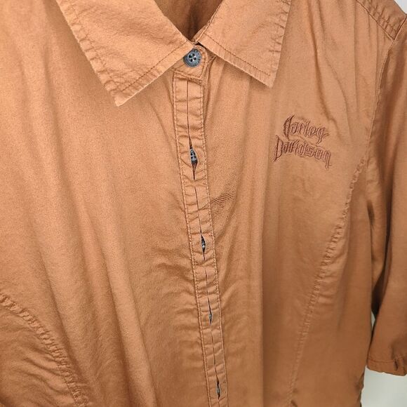 Harley Davidson Embroidered Rust Orange Button Down Top - Picture 10 of 15